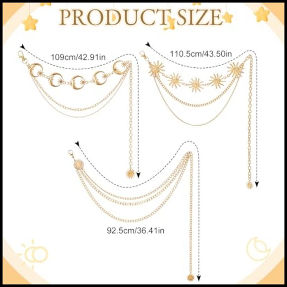 Gold Plated Metal Layered Waist Chain Trio Adjustable Belt Set main image 5
